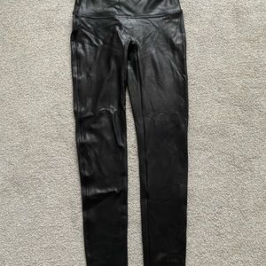Spanx Faux Leather Leggings Large Black Skinny High Rise Shapewear